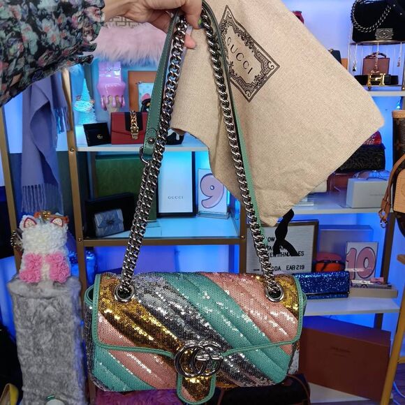 Gucci Marmont Gg Sequin Small Multicolored Rainbow Shoulder Bag w/Dustbag - Picture 2 of 16